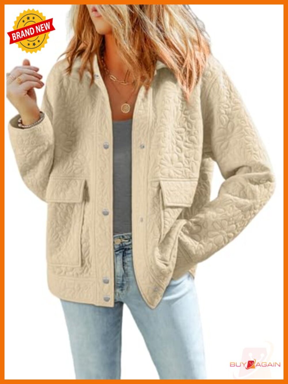 Womens Jacquard Button Down Long Sleeve Casual Jacket Pockets Lightweight